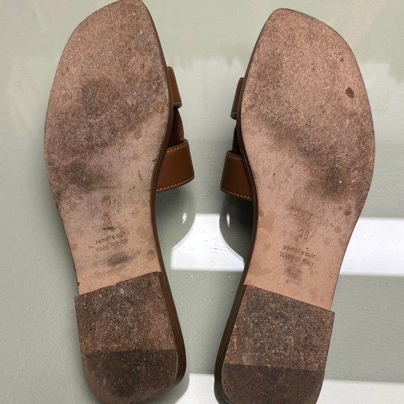 Hermes Brown Oran Leather Slide Sandals - Picture 2 of 4